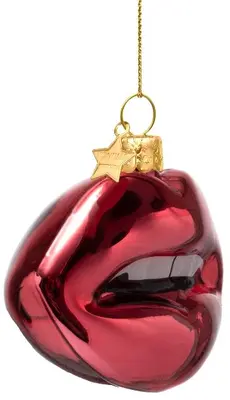 Vondels glazen kerstbal lippen 6cm roze - afbeelding 3
