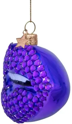 Vondels glazen kerstbal lippen 9cm paars - afbeelding 2