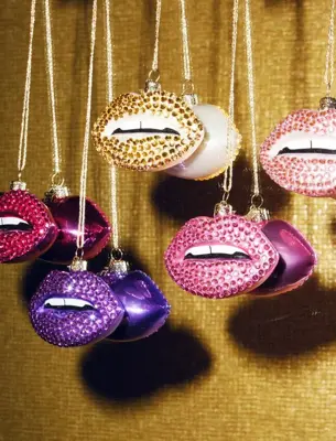 Vondels glazen kerstbal lippen 9cm paars - afbeelding 4