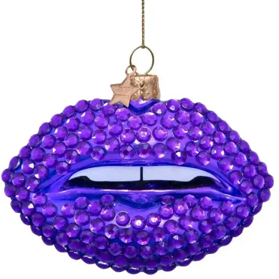 Vondels glazen kerstbal lippen 9cm paars - afbeelding 1