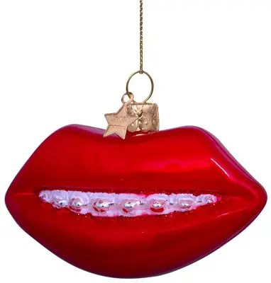 Vondels glazen kerstbal lippen met beugel 5cm rood  - afbeelding 1