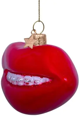 Vondels glazen kerstbal lippen met beugel 9cm rood - afbeelding 2