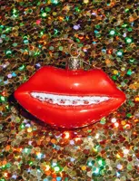 Vondels glazen kerstbal lippen met beugel 9cm rood - afbeelding 4