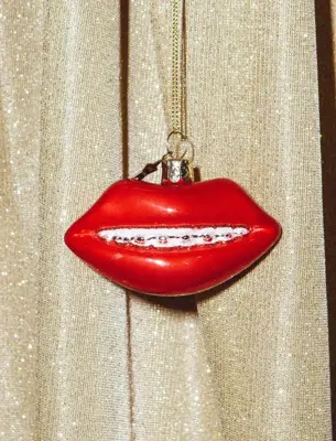 Vondels glazen kerstbal lippen met beugel 9cm rood - afbeelding 5