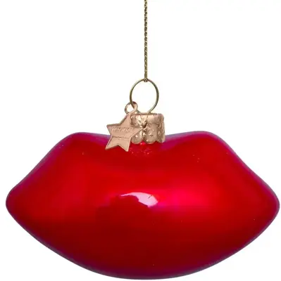 Vondels glazen kerstbal lippen met beugel 9cm rood - afbeelding 3