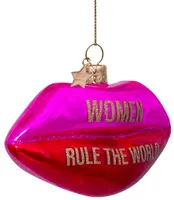 Vondels glazen kerstbal lippen 'woman rule the world' 7.5cm roze  - afbeelding 2