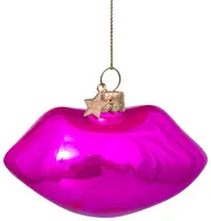 Vondels glazen kerstbal lippen 'woman rule the world' 7.5cm roze  - afbeelding 4