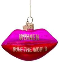 Vondels glazen kerstbal lippen 'woman rule the world' 7.5cm roze  - afbeelding 1