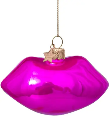 Vondels glazen kerstbal lippen 'woman rule the world' 9.5cm roze - afbeelding 4