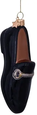 Vondels glazen kerstbal loafer 10cm zwart - afbeelding 2