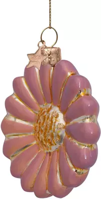 Vondels glazen kerstbal madeliefje 8cm roze  - afbeelding 3