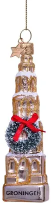 Vondels glazen kerstbal martinitoren groningen 12.5cm goud - afbeelding 1