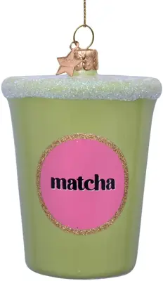 Vondels glazen kerstbal matcha latte thee 8cm groen - afbeelding 1