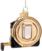 Vondels glazen kerstbal meetlint 6.5cm zwart, goud - afbeelding 3