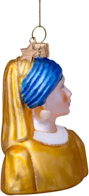 Vondels glazen kerstbal meisje met de parel 'vermeer' 8cm multi - afbeelding 3