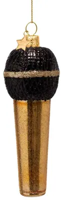 Vondels glazen kerstbal microfoon 12cm zwart, goud - afbeelding 2