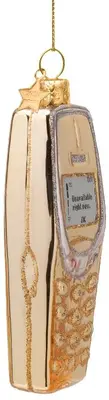 Vondels glazen kerstbal mobiele telefoon 10cm goud - afbeelding 2