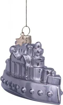 Vondels glazen kerstbal Monopoly boot 10.5cm zilver - afbeelding 2
