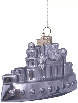 Vondels glazen kerstbal Monopoly boot 10.5cm zilver - afbeelding 3
