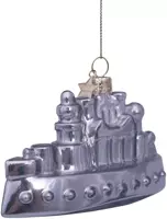 Vondels glazen kerstbal Monopoly boot 10.5cm zilver - afbeelding 3