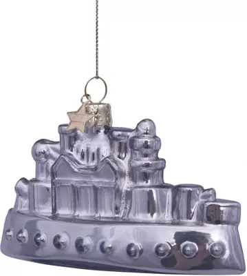 Vondels glazen kerstbal Monopoly boot 10.5cm zilver - afbeelding 1