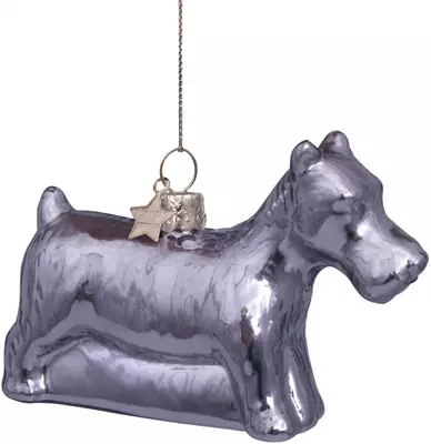 Vondels glazen kerstbal monopoly hond 7cm zilver  - afbeelding 1