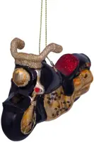 Vondels glazen kerstbal motor 12cm zwart, goud - afbeelding 4