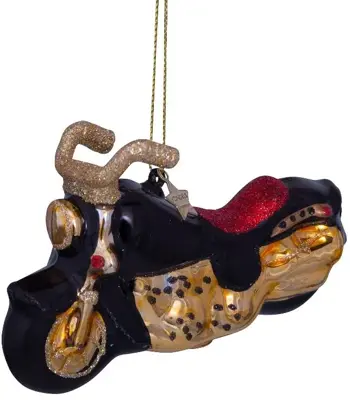 Vondels glazen kerstbal motor 12cm zwart, goud - afbeelding 3