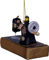 Vondels glazen kerstbal naaimachine 9cm zwart, goud - afbeelding 2