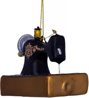 Vondels glazen kerstbal naaimachine 9cm zwart, goud - afbeelding 4