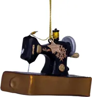 Vondels glazen kerstbal naaimachine 9cm zwart, goud - afbeelding 1
