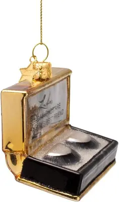 Vondels glazen kerstbal nepwimpers 7cm zwart, goud - afbeelding 2