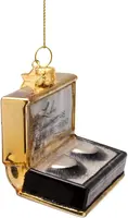 Vondels glazen kerstbal nepwimpers 7cm zwart, goud - afbeelding 2