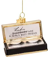 Vondels glazen kerstbal nepwimpers 7cm zwart, goud - afbeelding 1