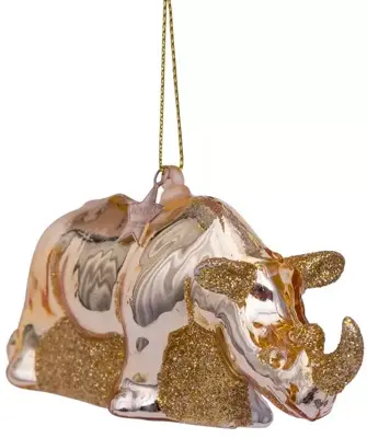 Vondels glazen kerstbal neushoorn 10.5cm goud - afbeelding 3