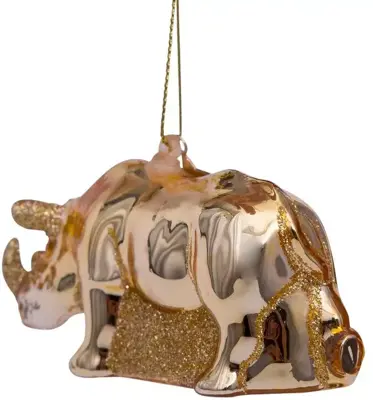 Vondels glazen kerstbal neushoorn 10.5cm goud - afbeelding 4