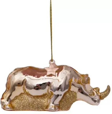 Vondels glazen kerstbal neushoorn 10.5cm goud - afbeelding 1