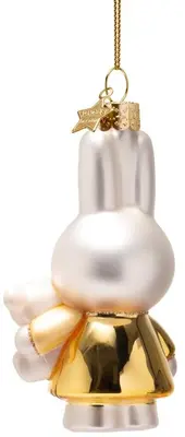 Vondels glazen kerstbal Nijntje gouden jurk met beer 11cm wit - afbeelding 3