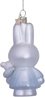 Vondels glazen kerstbal Nijntje met blauwe jurk en beer  11cm wit - afbeelding 3