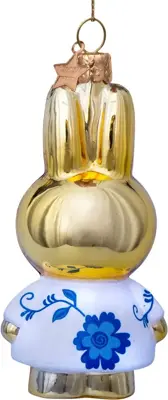 Vondels glazen kerstbal Nijntje met delfts blauwe jurk 11cm goud - afbeelding 2