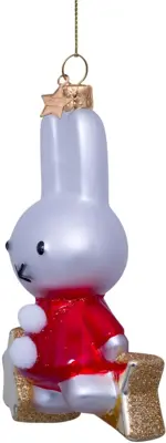 Vondels glazen kerstbal Nijntje met rode jurk op ster 10.5cm wit - afbeelding 3