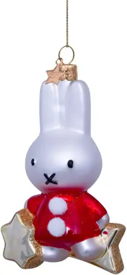 Vondels glazen kerstbal Nijntje met rode jurk op ster 10.5cm wit - afbeelding 2