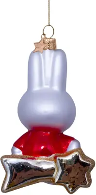 Vondels glazen kerstbal Nijntje met rode jurk op ster 10.5cm wit - afbeelding 5