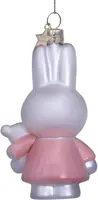 Vondels glazen kerstbal Nijntje met roze jurk en beer 11cm wit - afbeelding 3