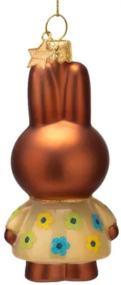 Vondels glazen kerstbal Nijntje nina met gele bloemenjurk 11cm bruin - afbeelding 3