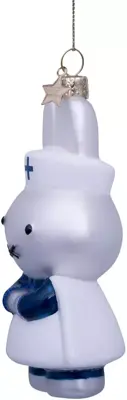 Vondels glazen kerstbal Nijntje verpleegster 11cm wit, blauw - afbeelding 4