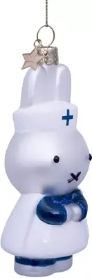 Vondels glazen kerstbal Nijntje verpleegster 11cm wit, blauw - afbeelding 2