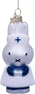 Vondels glazen kerstbal Nijntje verpleegster 11cm wit, blauw - afbeelding 1