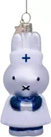 Vondels glazen kerstbal Nijntje verpleegster 11cm wit, blauw