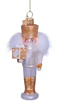 Vondels glazen kerstbal notenkraker 16cm goud, wit - afbeelding 1